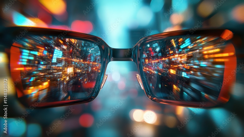 Poster vr and ai concept. abstract virtual reality glasses on blurry background. 3d rendering.