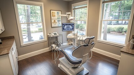 Modern Dental Office Interior with Treatment Chair and Technology