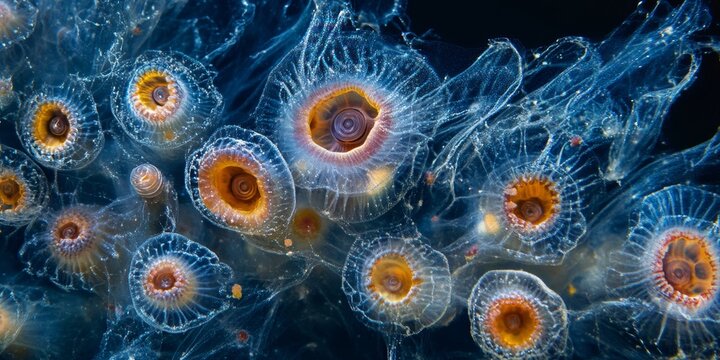Colony of marine dinoflagellate observed under 400x magnification, showcasing the intricate details of the dinoflagellate, Ceratium vulture in a Lugol preserved sample.