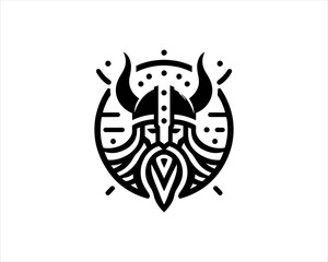 Viking Logo Design Vector Template. Nordic Viking logo. Viking face warrior modern simple logo. Viking Head Vector Illustration. Silhouette Nordic warrior symbol.