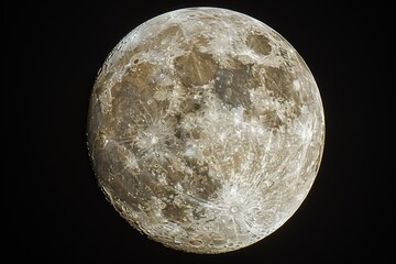 Close view of a full moon revealing surface details and craters on a clear night sky