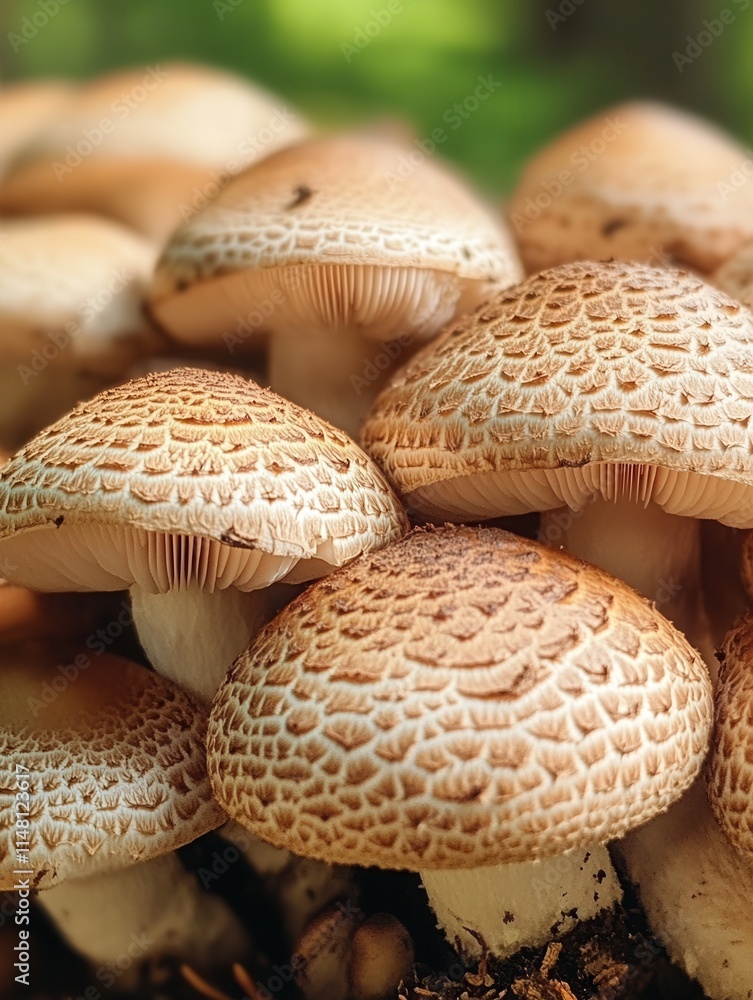 Aufkleber uncovered collection of intricate textured mushrooms growing naturally in a woodland setting with so