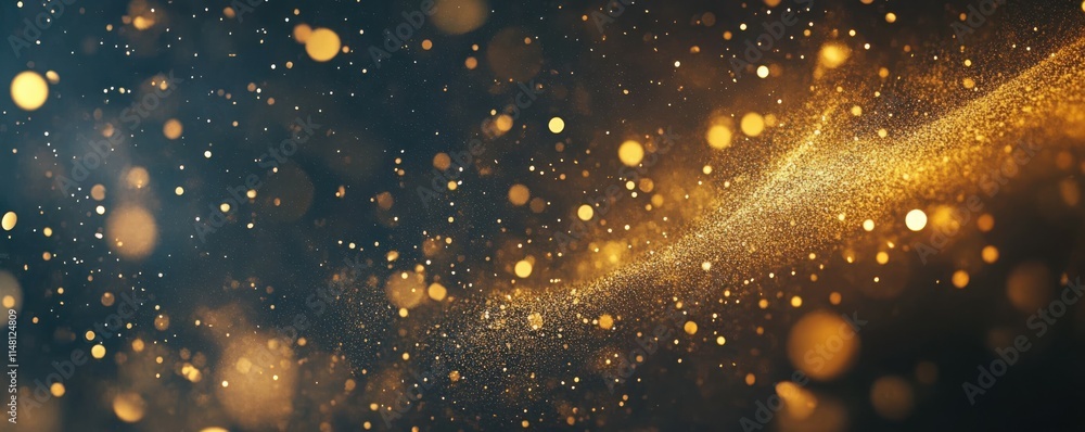 Poster the dark background is sprinkled with golden dust, creating beautiful bokeh effects and light spots 
