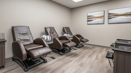 Modern and Tranquil Nail Salon Interior with Elegant Seating