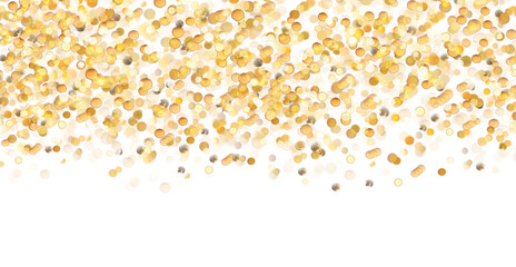 Golden glitter bokeh lighting texture Blurred abstract cutout for birthday, anniversary, wedding, new year eve or Christmas. PNG image