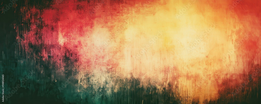 Aufkleber an abstract retro gradient background with orange, yellow, and red colors with blurry and grainy tex