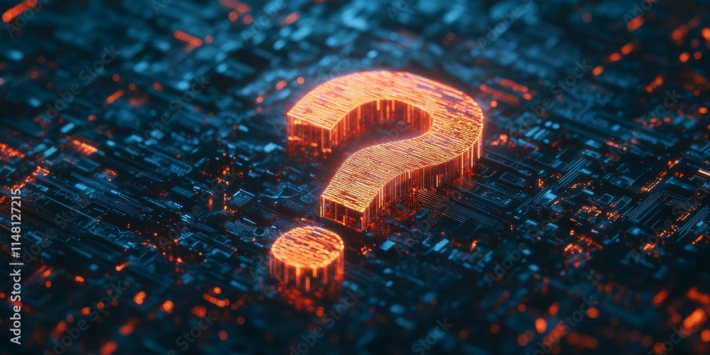Fototapete creative abstract hologram of a question mark on a modern computer background represents future tech
