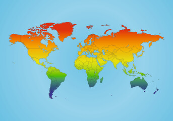 World map with network communication. Map with colorful gradient