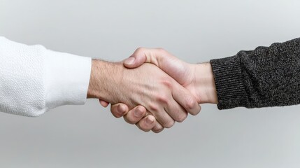 Close-up of two men shaking hands, signifying agreement and partnership.