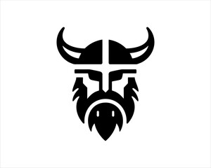 Fototapeta premium Viking Logo Design Vector Template. Nordic Viking logo. Viking face warrior modern simple logo. Viking Head Vector Illustration. Silhouette Nordic warrior symbol.