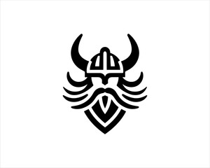 Viking Logo Design Vector Template. Nordic Viking logo. Viking face warrior modern simple logo. Viking Head Vector Illustration. Silhouette Nordic warrior symbol.