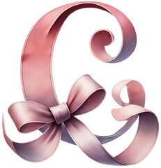 A delicate letter &ldquo;C&rdquo; intertwined with a flowing baby pink ribbon, with a large bow accentuating the bottom curve.
