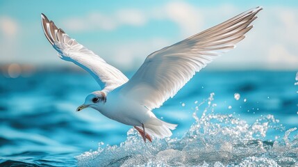 Obraz premium seagulls catching fish on the surface of the sea