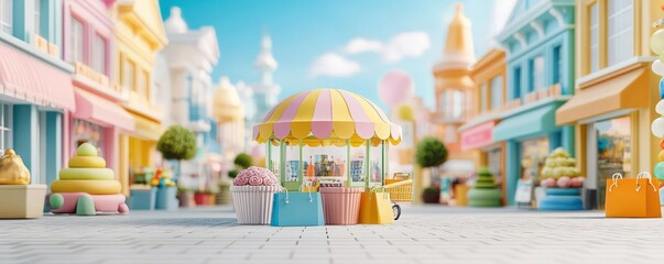 Augmented reality retail, virtual shopping experiences, 3D illustration, future marketing concept