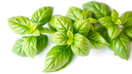 Fresh green Basil leaves isolated on white background. Generative AI