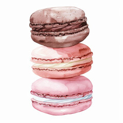 Stack of Delicious Watercolor Macarons in Pastel Shades, Art Illustration