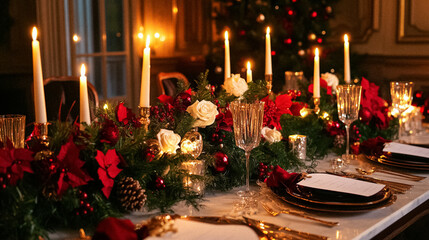 Country manor decorated for Christmas, Merry Christmas holiday idea