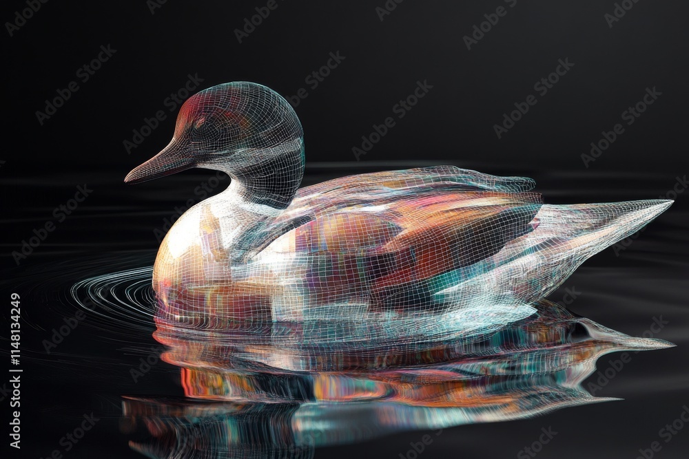 Poster a duck is swimming in a body of water. the duck is surrounded by a colorful reflection. the reflecti