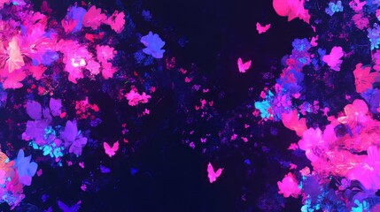 Obraz premium Neon Dream Pink and Blue Floral Butterfly Fantasy