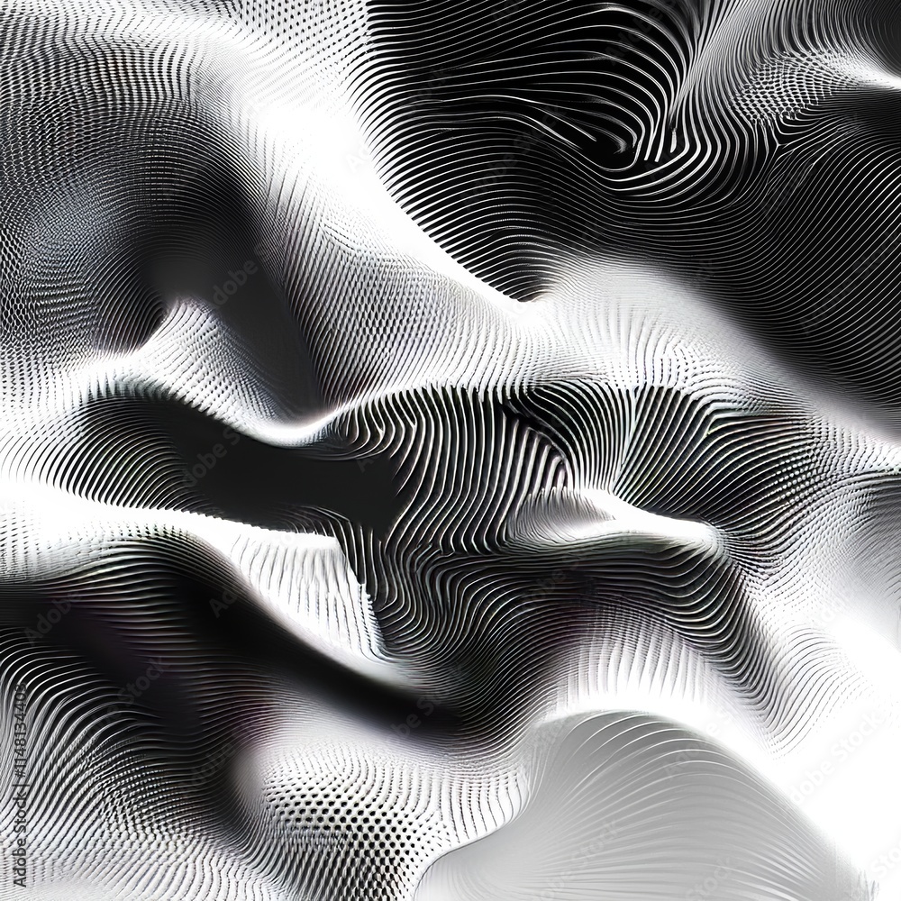 Aufkleber Abstract black and white pattern with wavy lines creating an optical illusion effect, perfect for modern design backgrounds.