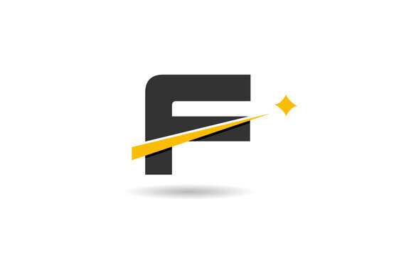 F letter alphabet logo icon design with yellow star and black color line cut for company and business