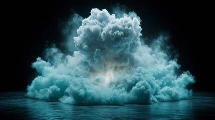 Fototapeta premium Dramatic Teal Smoke Explosion Cinematic 4K Background Abstract Cloud Design