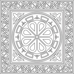Vector black contour square classic byzantine ornament. Rectangle, border, Ancient Greece, Eastern Roman Empire frame. Decoration of the Russian Orthodox Church