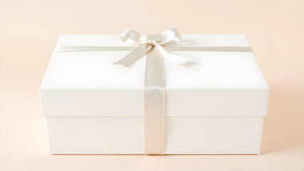 gift box, white color, front and side view, design, beige background, simple. Generative AI