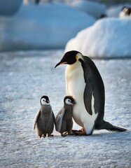 Fototapeta premium emperor penguin family, AI generated