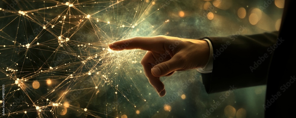 Aufkleber an individual is pointed out in a network of individuals using a hand