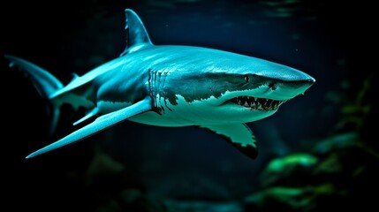 Obraz premium Oceanic Predator A Great White Shark Underwater