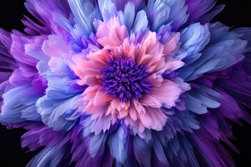 Vibrant abstract flower, purple, pink, blue hues, detailed petals, artistic digital bloom, surreal floral art.