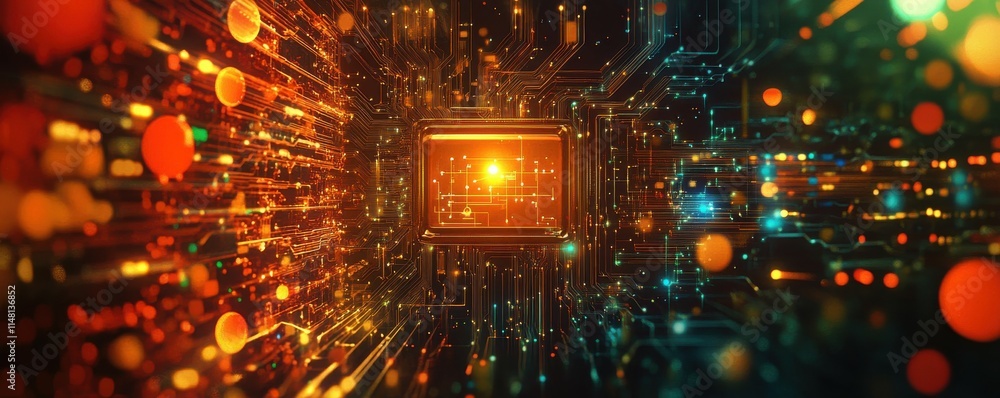 Aufkleber an intelligent quantum computer concept based on the cpu processor and the quantum qubits