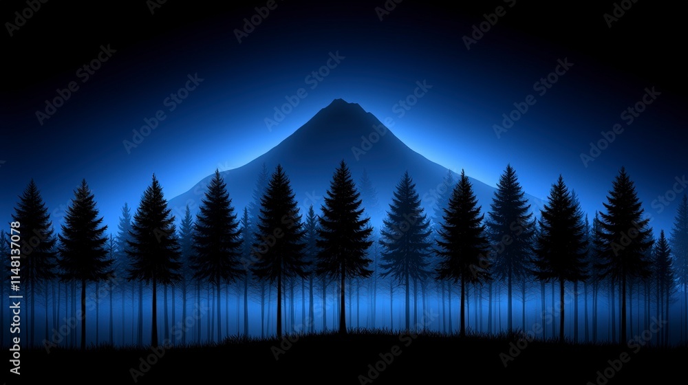 Wall mural majestic mountain forest night scene dark blue nature wallpaper