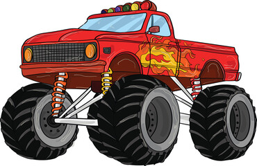Red Monster Truck with Flame Patterns. Art & Illustration © solnadigital - 18