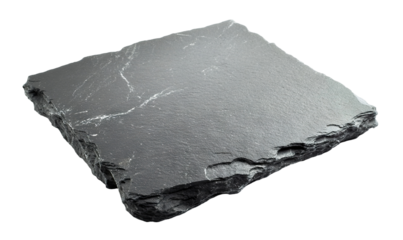 Natural black slate stone with rough edges, isolated on transparent cutout background