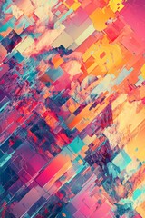 Fototapeta premium A colorful abstract geometric artwork featuring dynamic shapes and textures, perfect for contemporary design projects.