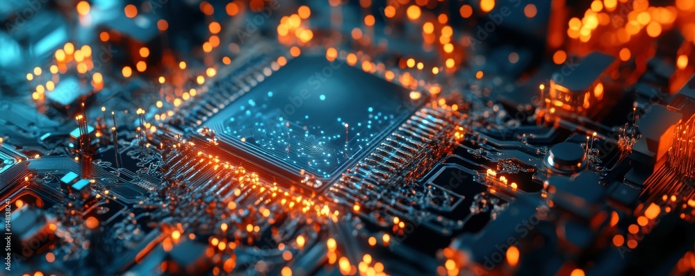 Poster an intricately wired and metallic-surfaced quantum computer processor is spotlighted in a high-tech 