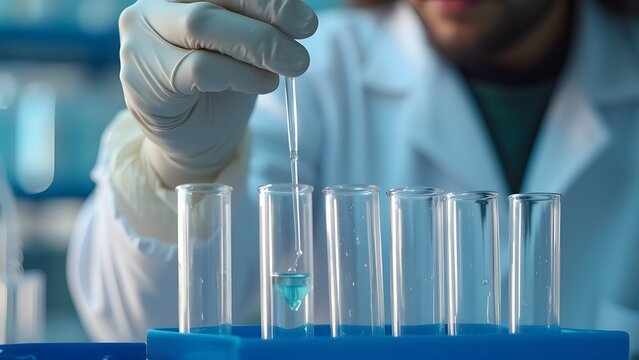 Close-up of a male researcher carrying out scientific research in a laboratory. generated by AI