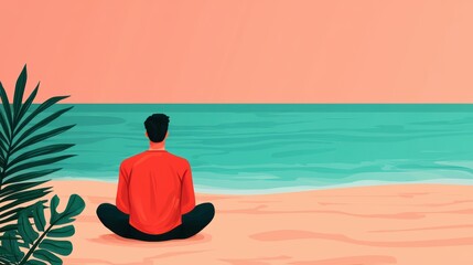 Emotional support and therapy as foundations for self-care A person meditating on a beach with vibrant colors and serene ocean views.