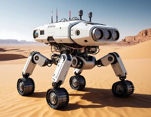 Futuristic off-road vehicle exploring a desert landscape, Generative AI