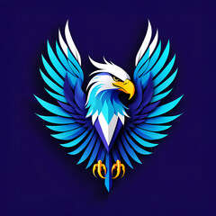Fototapeta premium Digital painting of a flying eagle logo on a blue background