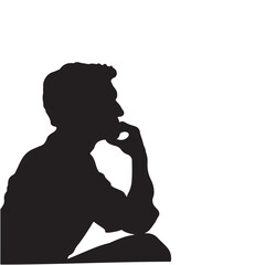 A silhouette of a man sitting and thinking deeply. Black vector illustration white background