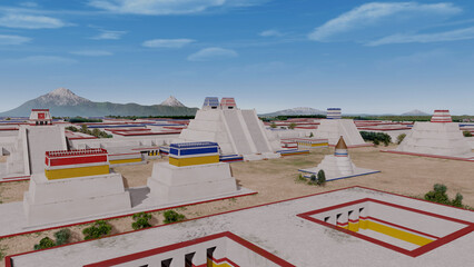 Illustration of the Aztec city of Tenochtitlan (Templo Mayor area)