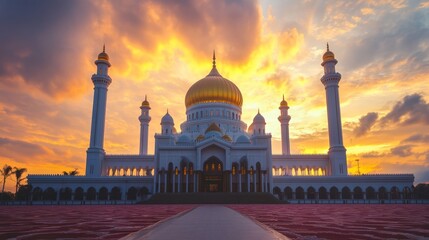 Grand Mosque with Golden Domes at Sunset