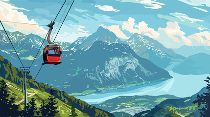 Spectacular Landscape with Cable Car, Lake Wolfgangsee, and Majestic Mountain View