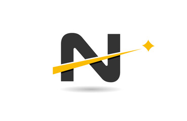 N letter alphabet logo icon design with yellow star and black color line cut for company and business