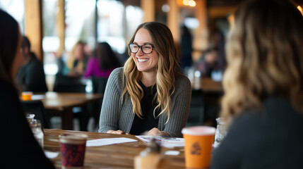 woman smiling while networking with small business owners
