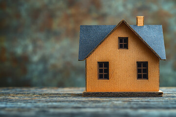 A simple cardboard house placed on a smooth, monochromatic background,