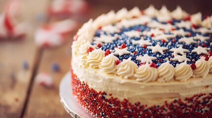 Patriotic American Flag Cake Decorated with Stars and Sprinkles for Fourth of July